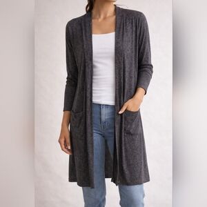 Soft Charcoal Open-Front Cardigan w/ Pockets – Cozy Layering Staple